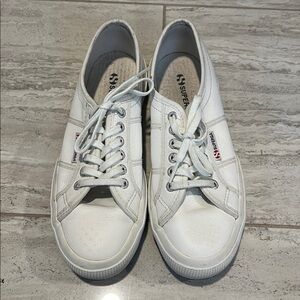 Superga Classic Leather White Lace-Up Sneakers